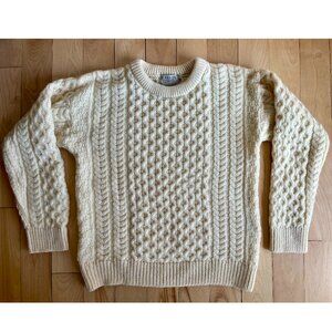 Vintage Blarney Woollen Mills Fisherman Aran Sweater Womens XS Ivory 100% Merino